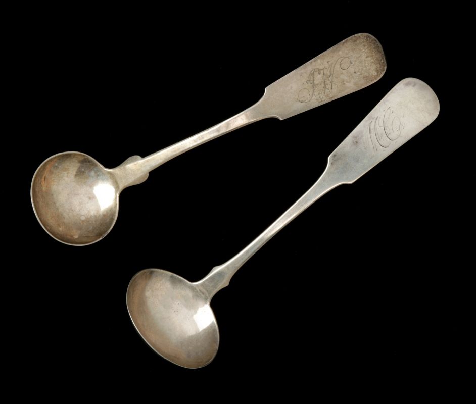 TWO CIRCA 1830 AMERICAN COIN SILVER LADLES