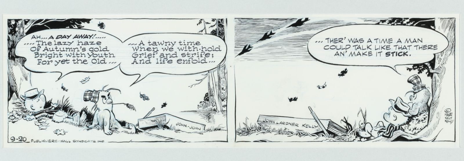 WALT KELLY ORIGINAL TWO-PANEL POGO COMIC STRIP