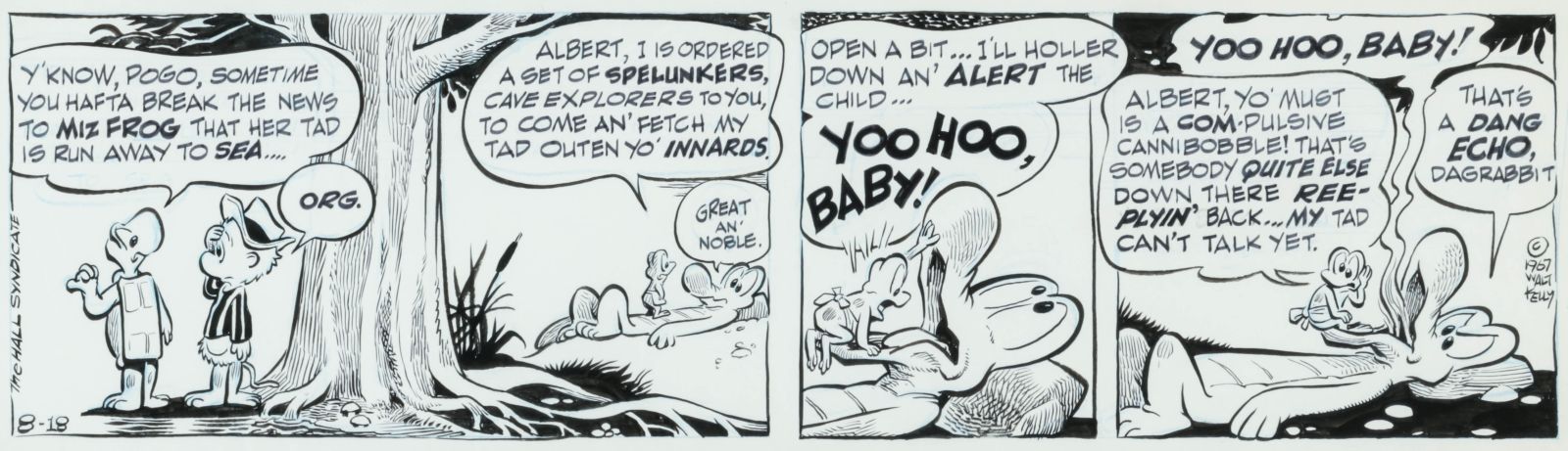 WALT KELLY ORIGINAL THREE-PANEL POGO COMIC STRIP