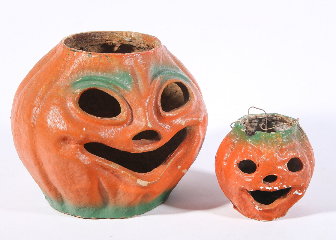 TWO VINTAGE PRESSED PAPER JACK-O-LANTERNS