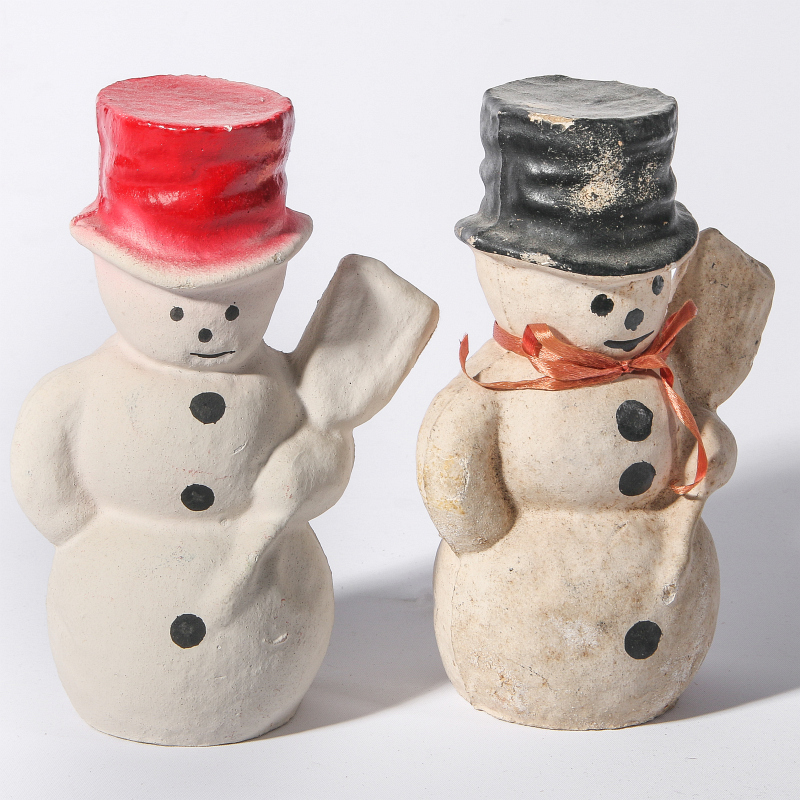 TWO VINTAGE PAPIER MACHE' SNOWMAN FIGURES