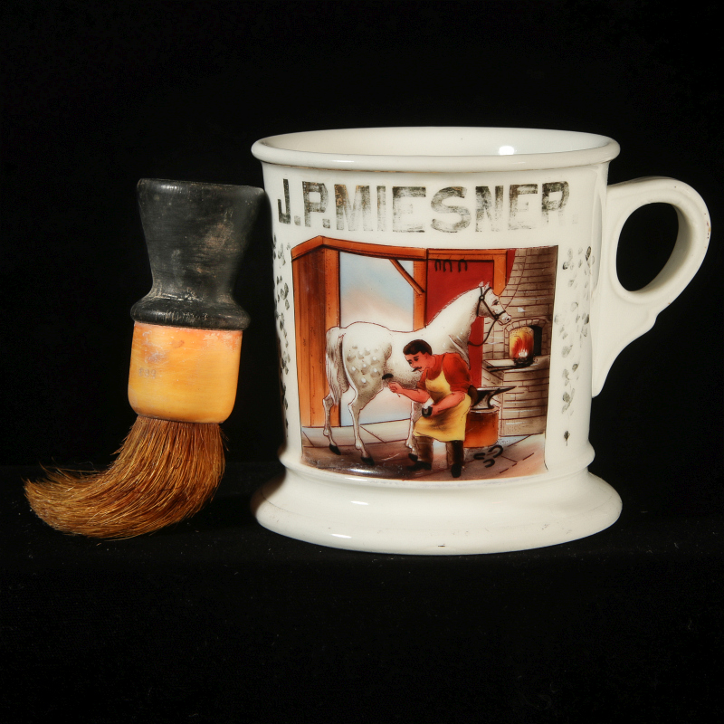 A BLACKSMITH OCCUPATIONAL SHAVING MUG, SEDALIA MO