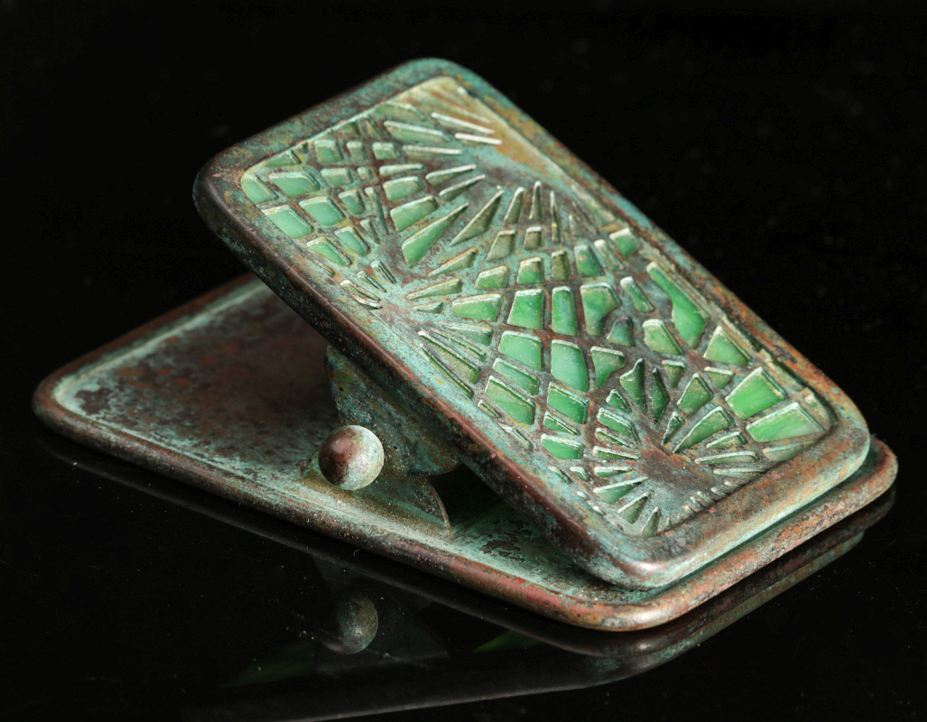 A TIFFANY STUDIOS PINE NEEDLE BRONZE NOTE CLIP