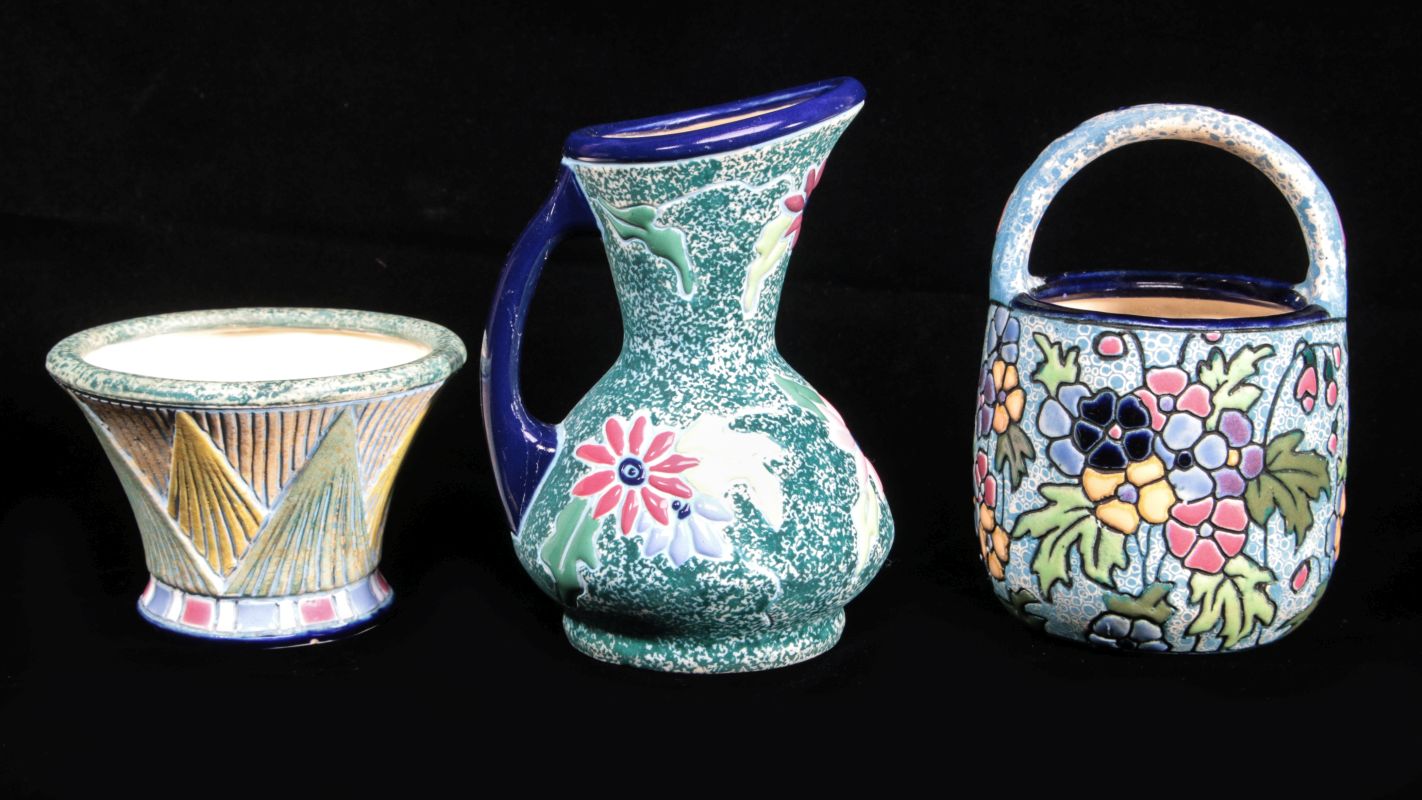 THREE AMPHORA CZECHO-SLOVAKIA ART POTTERY VASES