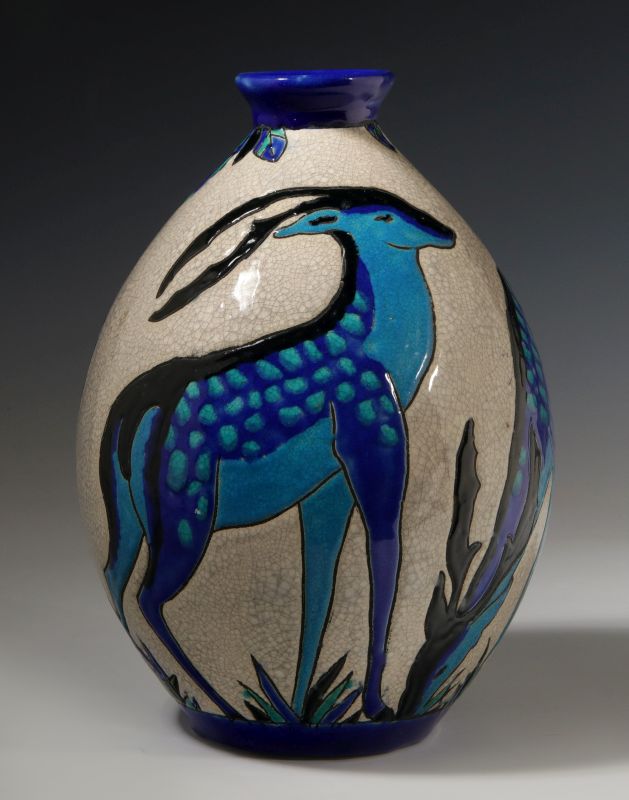 A CATTEAU DEER VASE FOR BOCH FRERES KERAMIS