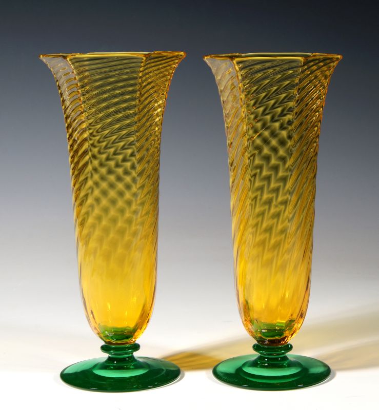 FREDERICK CARDER BRISTOL YELLOW STEUBEN VASES