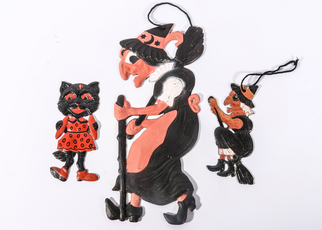 VINTAGE EMBOSSED CARDBOARD HALLOWEEN DECORATIONS