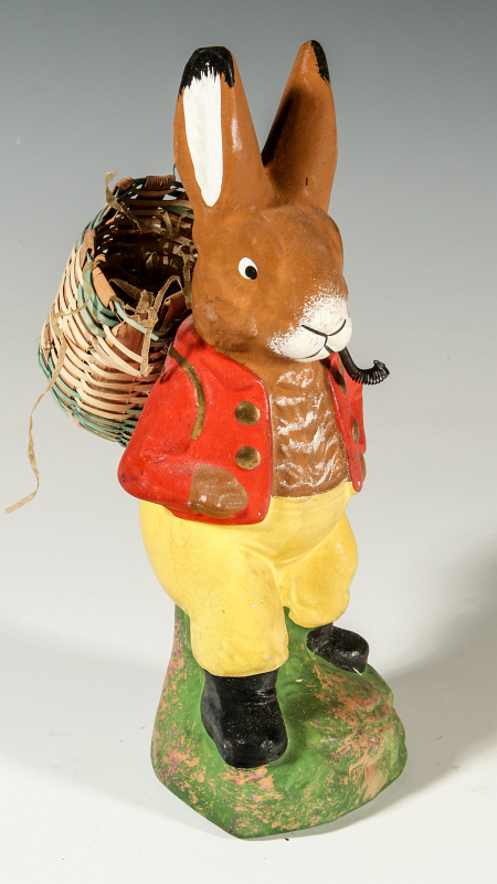 A RARE GERMAN PAPIER MACHE RABBIT CANDY CONTAINER