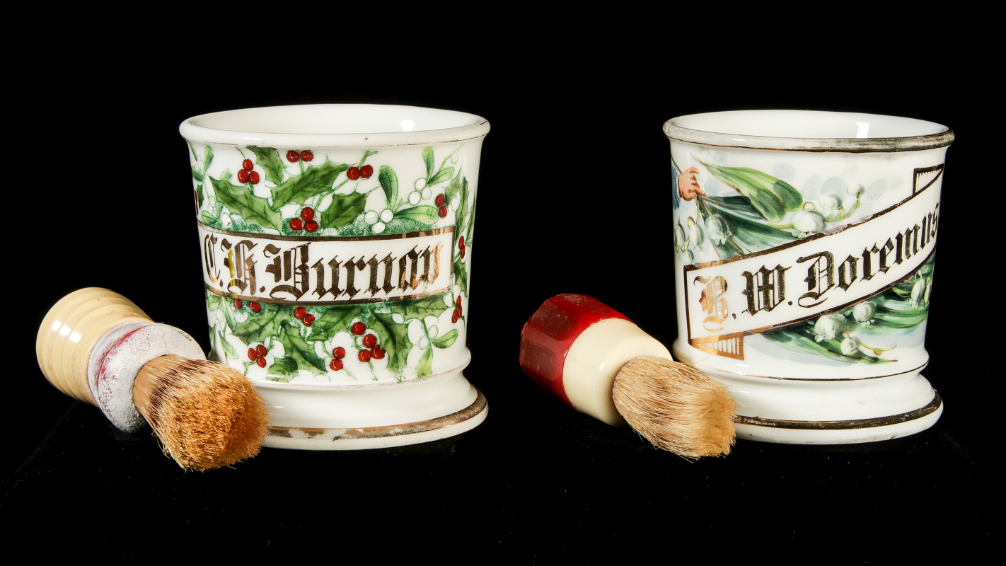 TWO ANTIQUE SHAVING MUGS