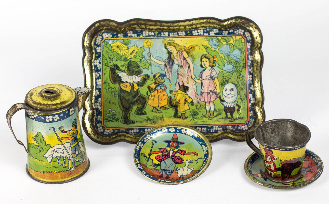 A NURSERY RHYME TIN LITHO TEA SET