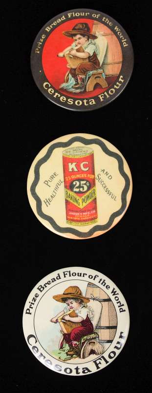 THREE FLOUR/BAKING CELLULOID ADVERTISING MIRRORS