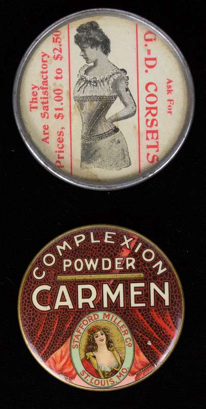 CARMEN POWDER AND G.D. CORSETS ADVERTISING MIRRORS