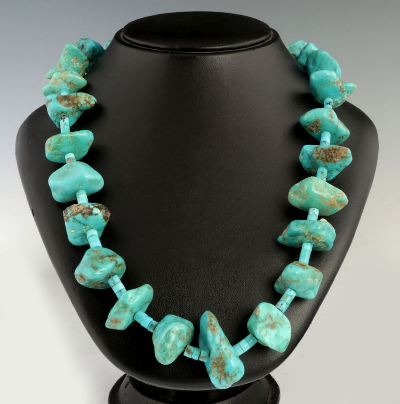 A SANTO DOMINGO TURQUOISE NUGGET NECKLACE