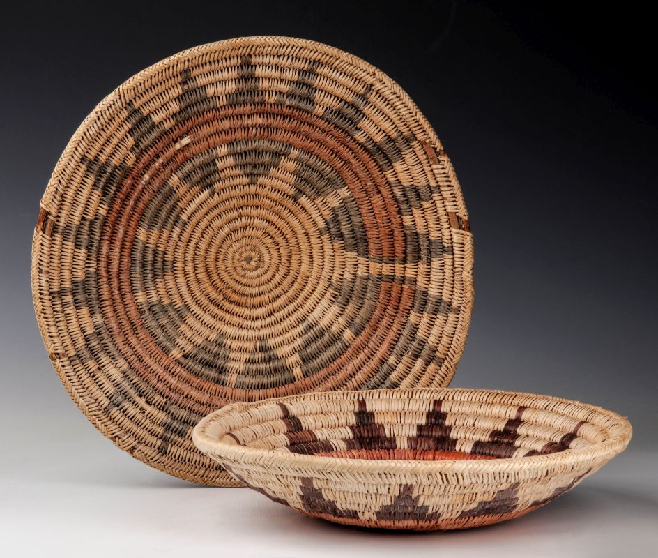 TWO NAVAJO WEDDING TRAY BASKETRY BOWLS 