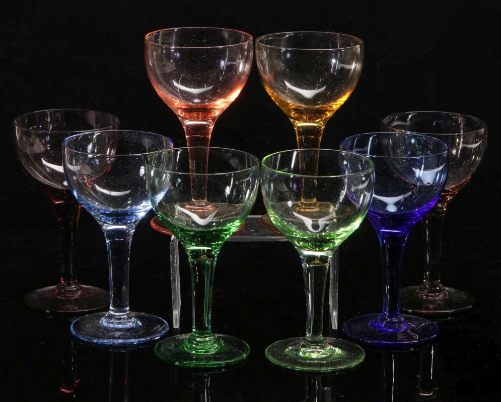 COLORED GLASS STEMWARE ATTRIBUTED CAMBRIDGE 