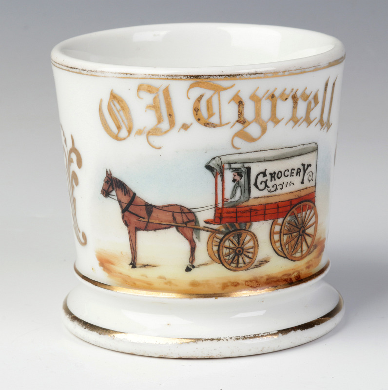 A HORSE DRAWN GROCERY OCCUPATIONAL SHAVING MUG