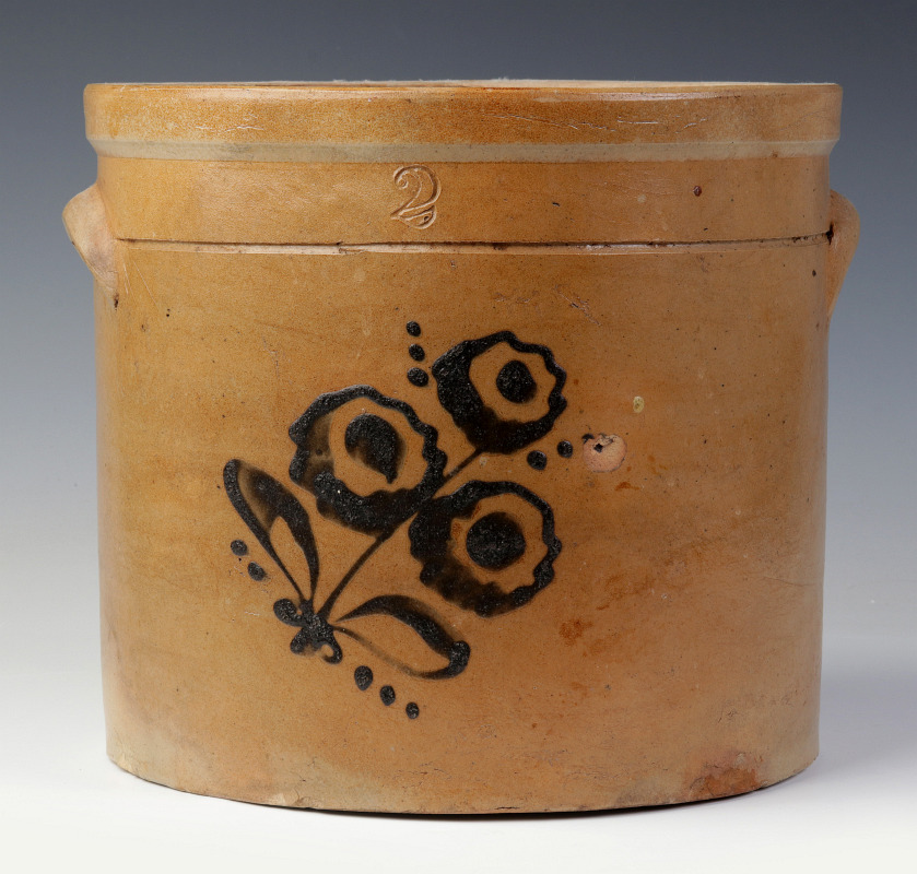 A 19TH C. AMERICAN BLUE DECORATED STONEWARE CROCK