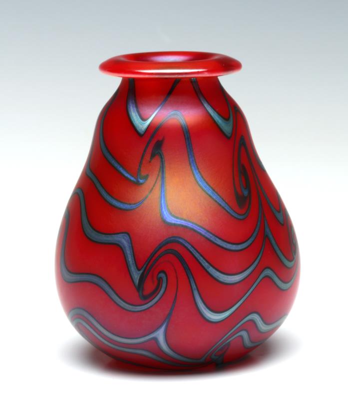 A CHARLES LOTTON MANDARIN RED KING TUT TYPE VASE