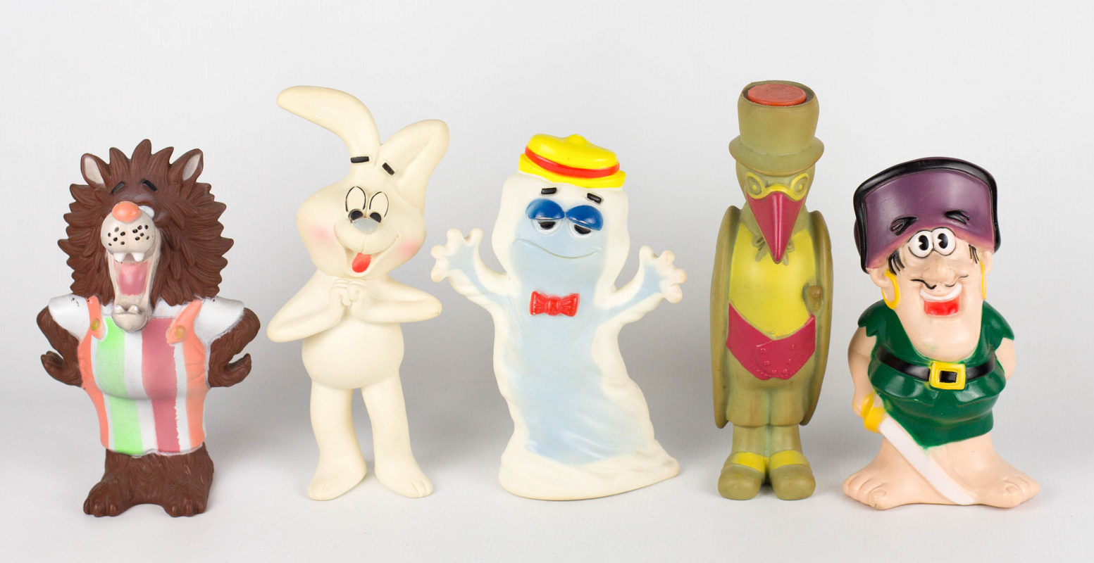 FIVE 1970s VINYL CEREAL MASCOT ADVERTISING FIGURES