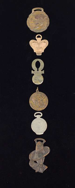 SIX COLUMBIAN EXPO & PANAMA CANAL ADVERTISING FOBS