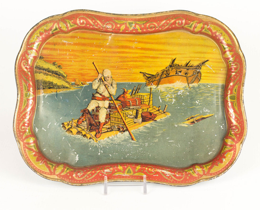 A ROBINSON CRUSOE CHILD'S TIN LITHO TRAY 