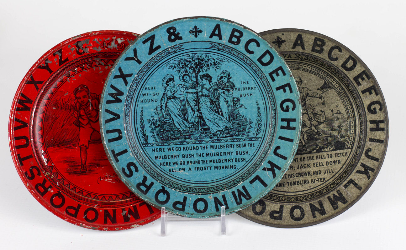 THREE TIN LITHO NURSERY RHYME TRAYS