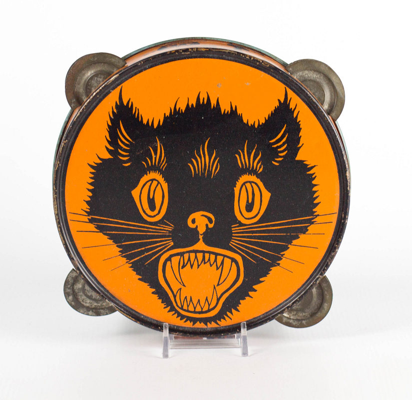 A BLACK CAT TIN LITHO HALLOWEEN TAMBOURINE