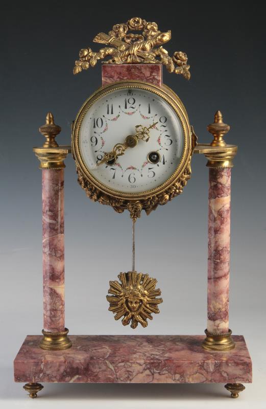 A CIRCA 1900 LOUIS XVI STYLE MARBLE PORTICO CLOCK