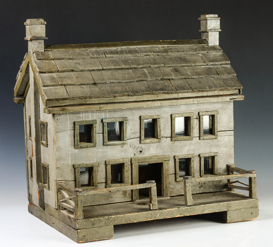 A GOOD 19TH C. FOLK ART DOLL HOUSE IN OLD PAINT