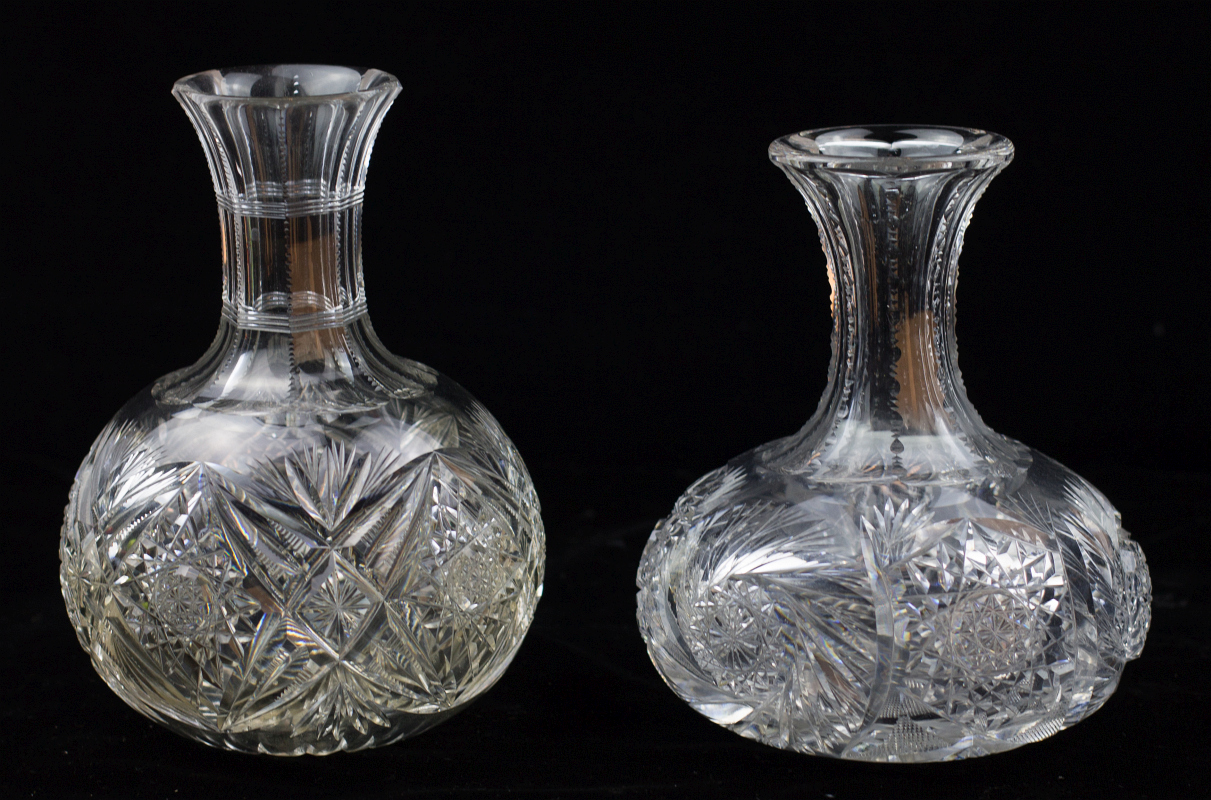 TWO AMERICAN BRILLIANT PERIOD CUT GLASS CARAFES 