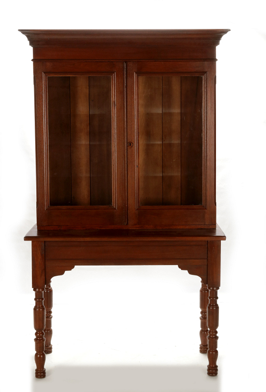 A 19TH CENTURY BOOKCASE TOP ON SIMILAR WALNUT BASE