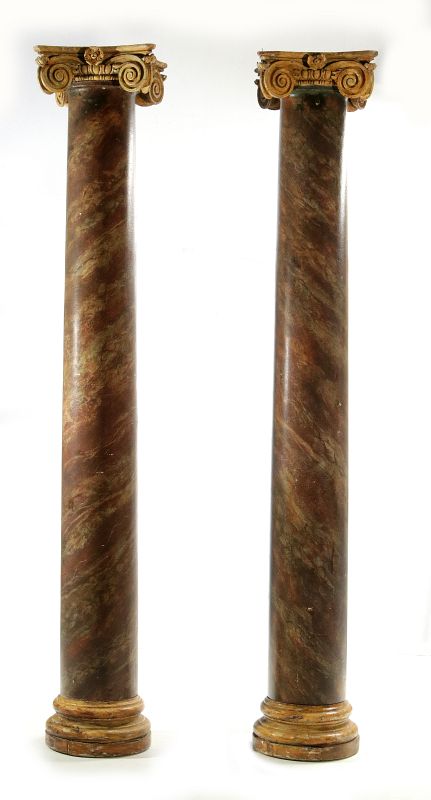 A GOOD PAIR 95 -INCH CARVED AND FAUX MARBLE COLUMNS