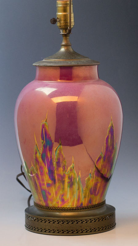 AN ART DECO LUSTRE FINISH PORCELAIN LAMP BASE