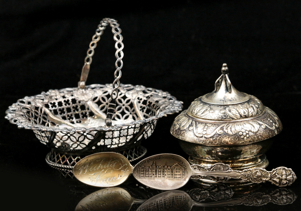 A 1759 LONDON STERLING BASKET W/ DANISH SILVER BOX