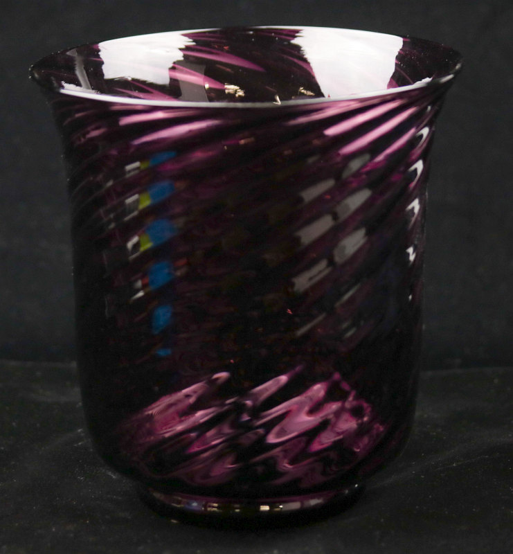 STEUBEN DARK AMETHYST OPTIC SWIRL VASE SHAPE 6030