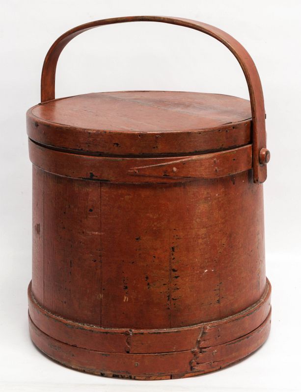 A 19TH C. AMERICAN FIRKIN IN OLD BURNT ORANGE PAINT