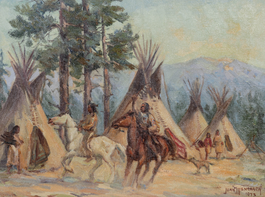 JUAN MENCHACA (20TH CENTURY) WESTERN OIL ON CANVAS