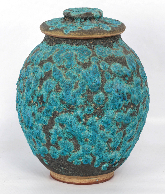 A 10-INCH HARDING BLACK VOLCANIC GLAZE COVERED JAR