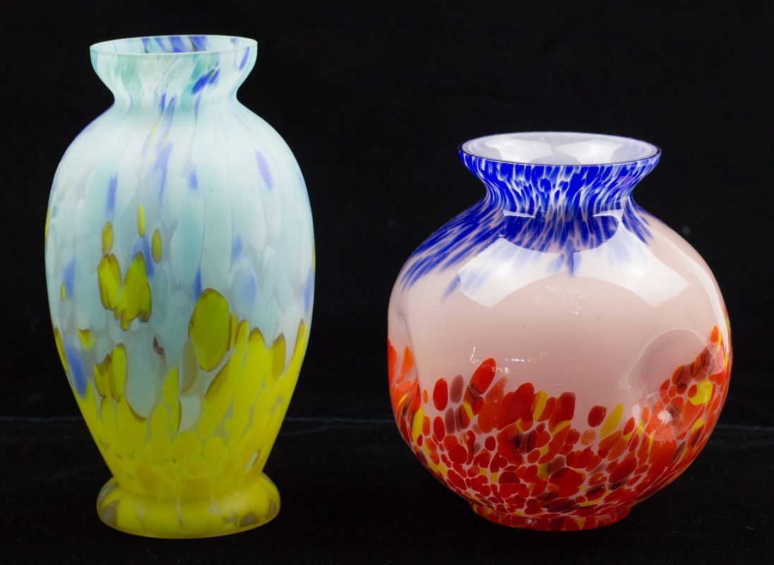 TWO ART GLASS VASES MARKED CZECHOSLOVAKIA