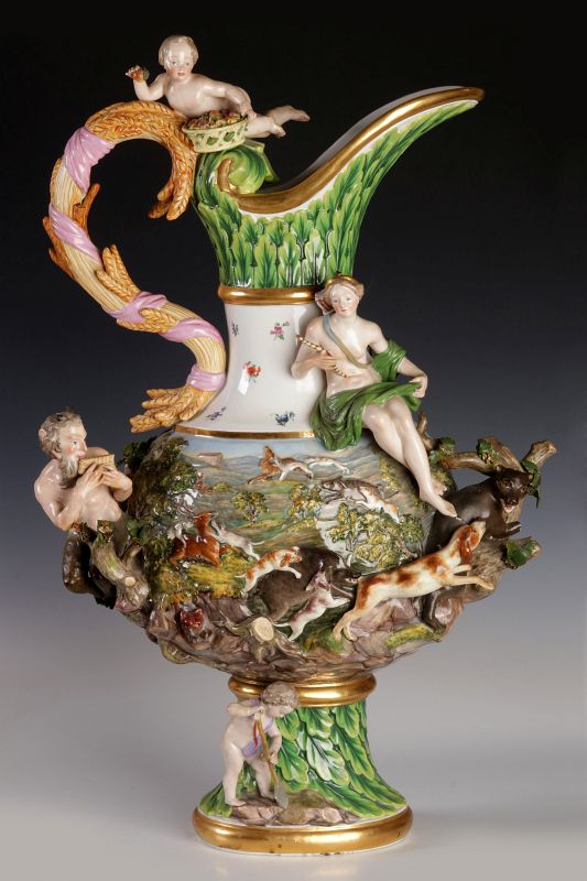 A MONUMENTAL MEISSEN PORCELAIN EWER, THE ELEMENT EARTH