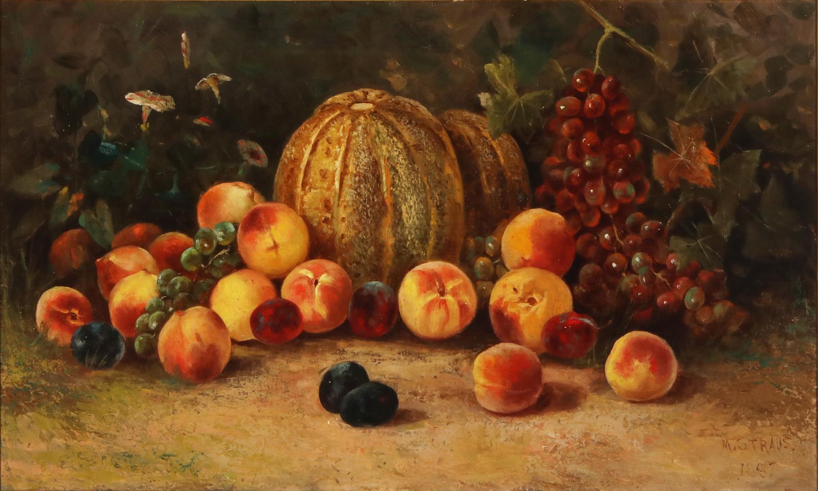 MEYER STRAUS (1831-1905) FRUIT STILL LIFE OIL ON C