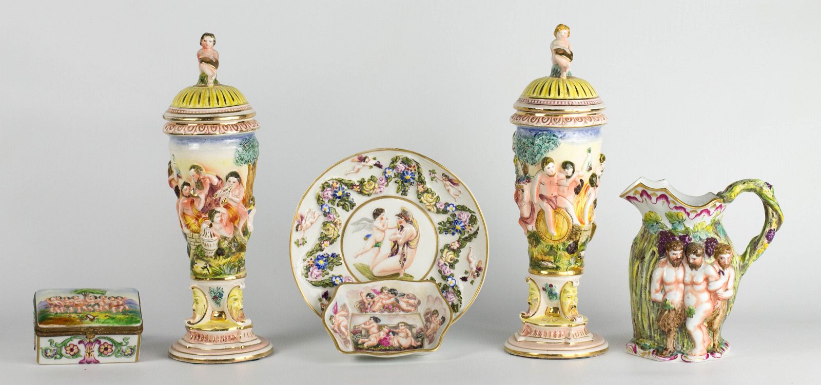 A COLLECTION OF CAPO DI MONTE TYPE CERAMICS