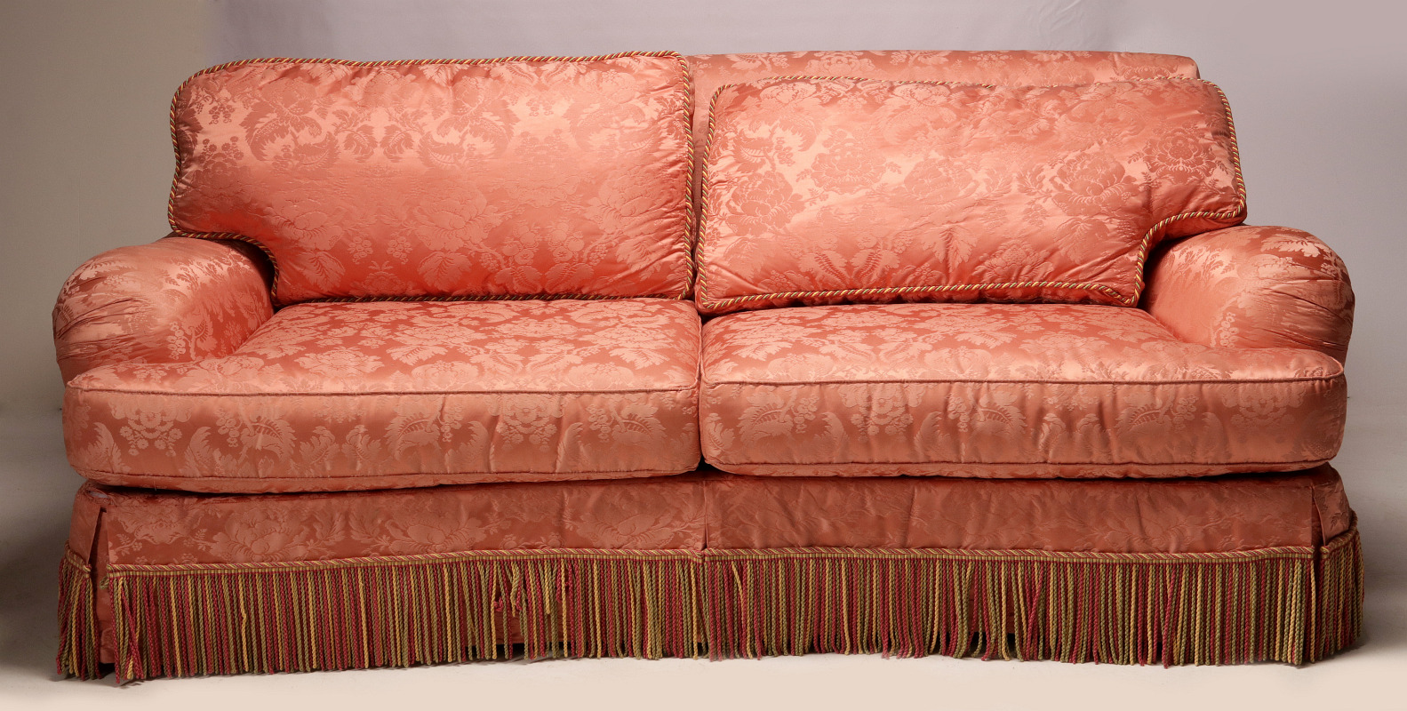 A CONTEMPORARY SILK DAMASK SOFA 