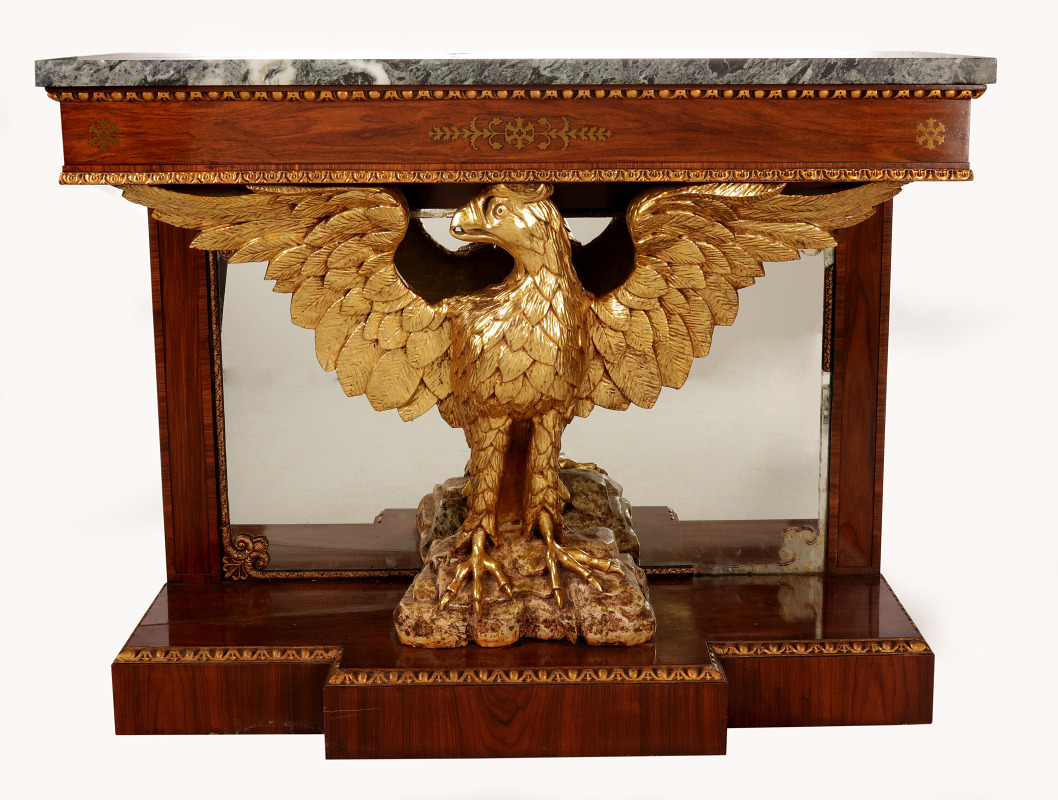 EARLY 20TH C. REGENCY STYLE GILT EAGLE PIER TABLE 