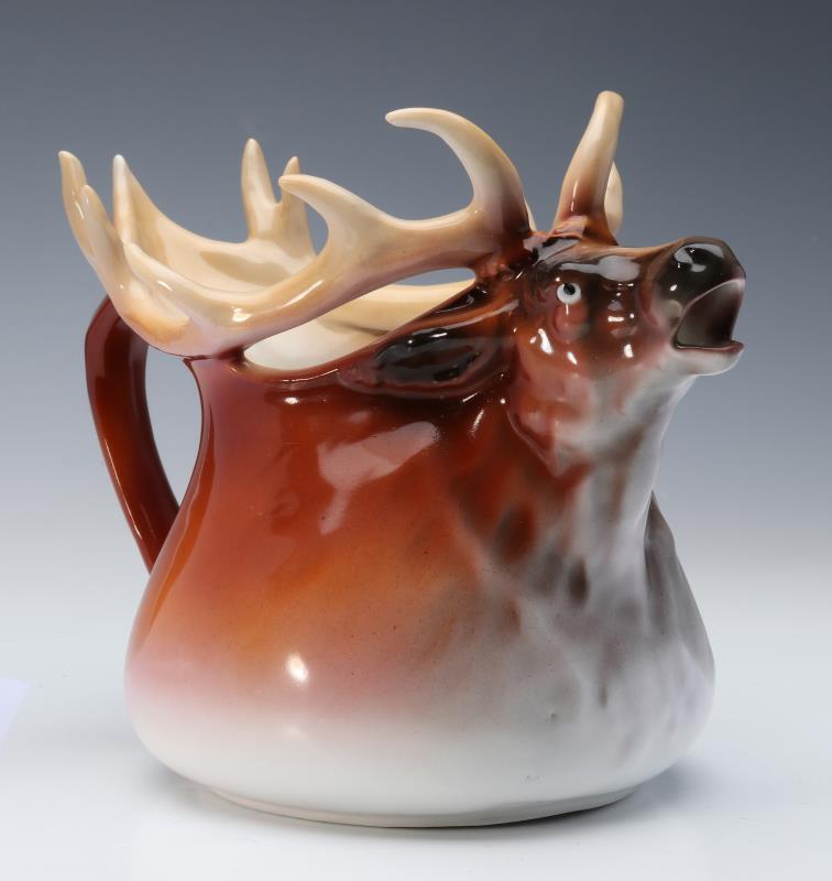 A LARGE ROYAL BAYREUTH ELK FIGURAL WATER PITCHER