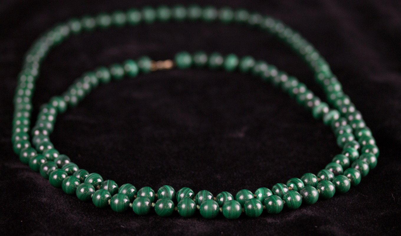 TWO MALACHITE BEAD NECKLACES