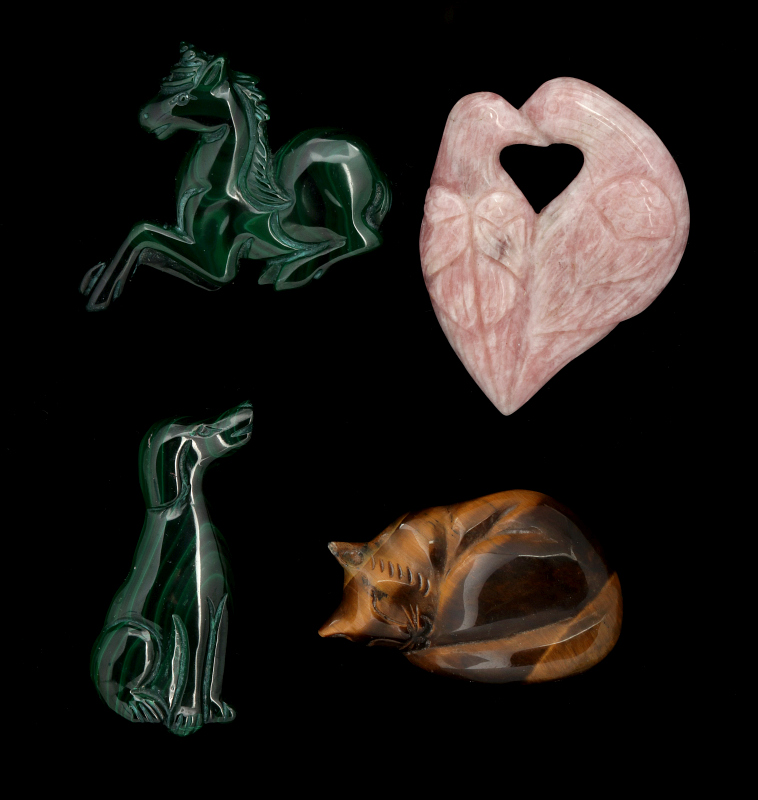 SEMI-PRECIOUS STONE FIGURAL ANIMAL CARVINGS