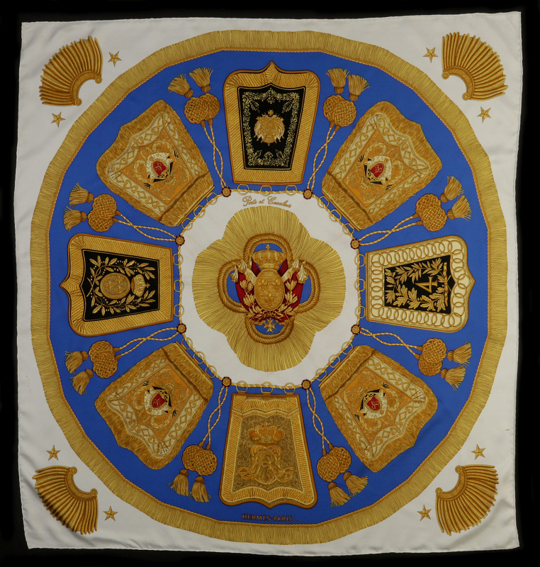 AN HERMES 'POSTE ET CAVALERIE' FRENCH SILK SCARF