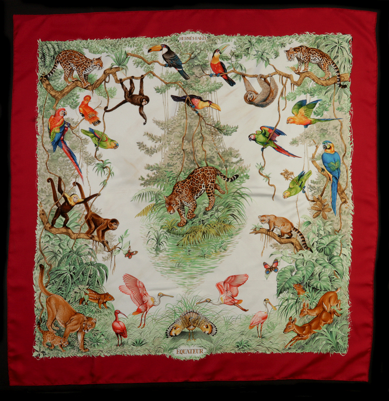 AN HERMES 'EQUATEUR' SILK SCARF WITH BOX