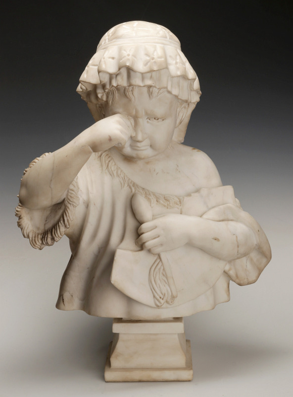 A 19TH C. ITALIAN SCHOOL MARBLE SCULPTURE OF CHILD